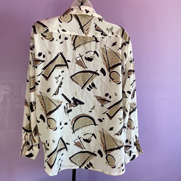 Nicola Cream Geo Pattern Button Down Blouse Women’s Size 10 Long Sleeve Top - Picture 2 of 3